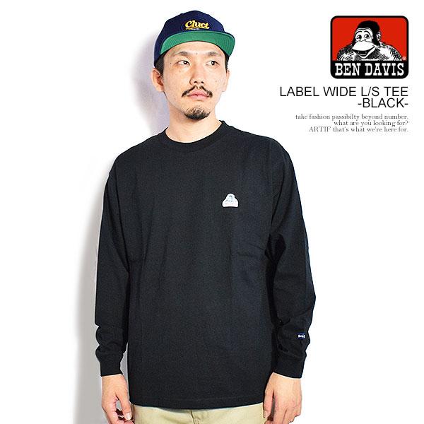 ベンデイビス Tシャツ BEN DAVIS LABEL WIDE L/S TEE -BLACK- メンズ 長袖 ロンT ロゴTシャツ 送料無料 ストリート