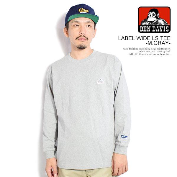 ベンデイビス Tシャツ BEN DAVIS LABEL WIDE L/S TEE -M.GRAY- メンズ 長袖 ロンT ロゴTシャツ 送料無料 ストリート