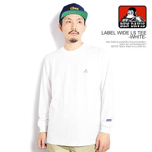 ベンデイビス Tシャツ BEN DAVIS LABEL WIDE L/S TEE -WHITE- メンズ 長袖 ロンT ロゴTシャツ 送料無料 ストリート