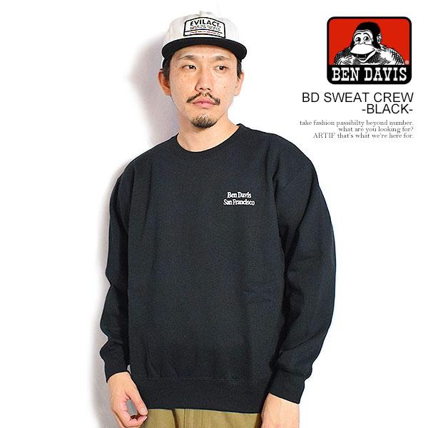 ベンデイビス スウェット BEN DAVIS BD SWEAT CREW -BLACK- トレーナー クルーネックスウェット 裏起毛 送料無料 ストリート