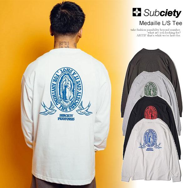 SALE セール サブサエティ Tシャツ SUBCIETY Medaille L/S Tee subciety メンズ 長袖 ロンT 発泡プリント 爆買 爆買