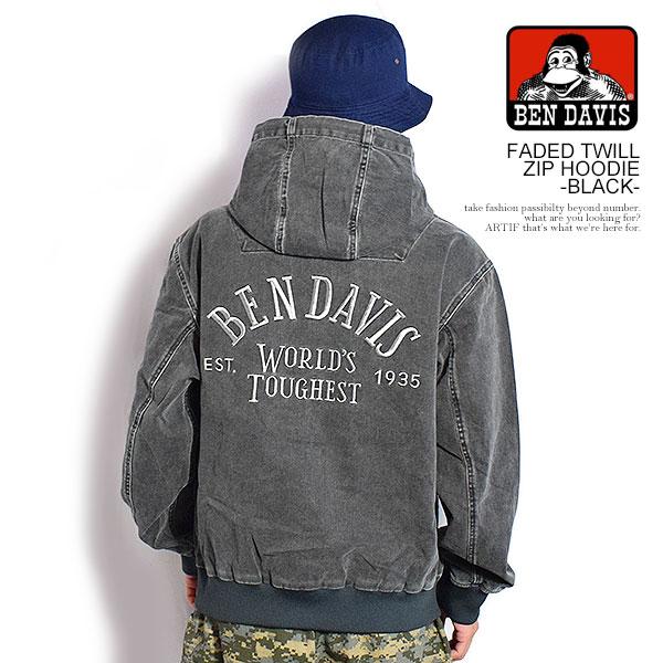 ベンデイビス ジャケット BEN DAVIS FADED TWILL ZIP HOODIE -BLACK- メンズ パーカー ジップパーカー ユーズド加工 送料無料