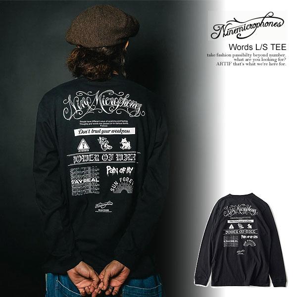 NINE MICROPHONES ナインマイクロフォンズ Words L/S TEE メンズ Tシャツ ロンT 長袖 グラフィックTシャツ ストリート atftps NineMicrophones（ナインマイクロフォンズ） Tシャツ NINE MICROPHONES