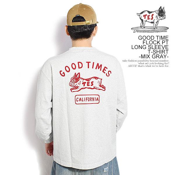 エンドレスサマー Tシャツ The Endless Summer TES GOOD TIME FLOCK PT LONG SLEEVE T-SHIRT -MIX GRAY- メンズ 長袖 ロンT