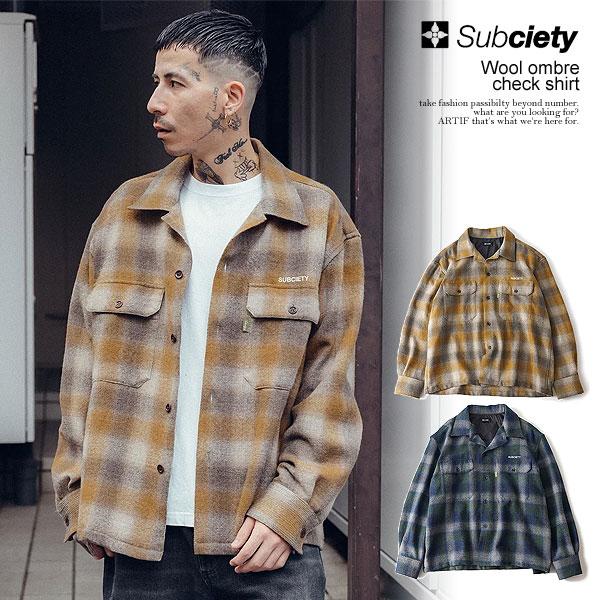 SUBCIETY サブサエティ Wool ombre check shirt subciety メンズ シャツ 長袖シャツ チェックシャツ オンブレチェック 送料無料 atftps Subciety（サブサエティ） シャツ SUBCIETY Wool ombre check shirt