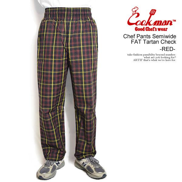 クックマン パンツ COOKMAN Chef Pants Semiwide FAT Tartan Check -RED- メンズ シェフパンツ セミワイド イージーパンツ 爆買