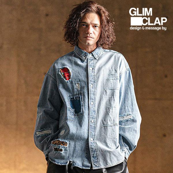 【お取り寄せ SALE セール】グリムクラップ シャツ GLIMCLAP Distressed denim shirt 爆買 キャンセル不可