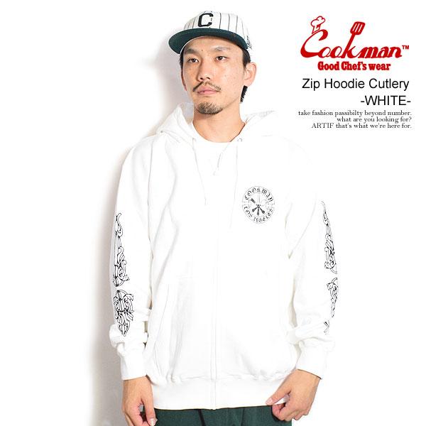 クックマン パーカー COOKMAN Zip Hoodie Cutlery -WHITE- メンズ ジップパーカー スウェット 裏パイル 送料無料 ストリート