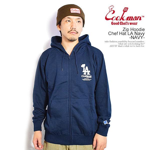 クックマン パーカー COOKMAN Zip Hoodie Chef Hat LA Navy -NAVY- メンズ ジップパーカー スウェット 裏パイル 送料無料 ストリート