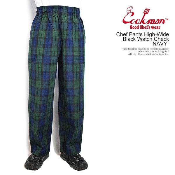 クックマン パンツ COOKMAN Chef Pants High-Wide Black Watch Check -NAVY- メンズ シェフパンツ ハイ-ワイド イージーパンツ