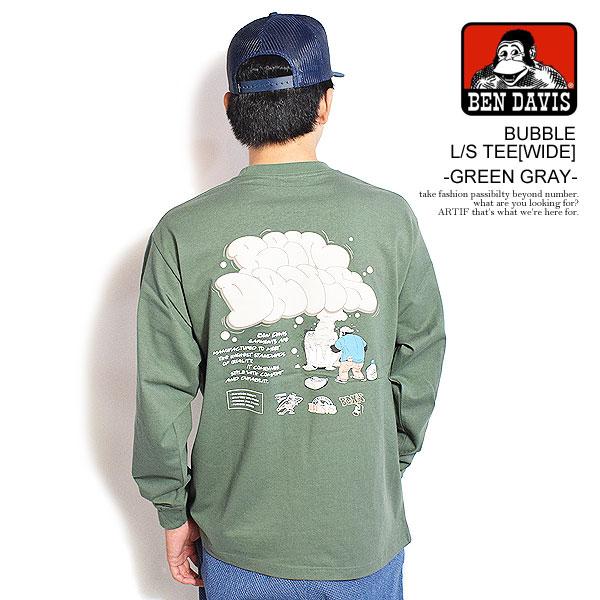 SALE セール ベンデイビス Tシャツ BEN DAVIS BUBBLE L/S TEE[WIDE] -GREEN GRAY- メンズ 長袖 ロンT ビッグシルエット