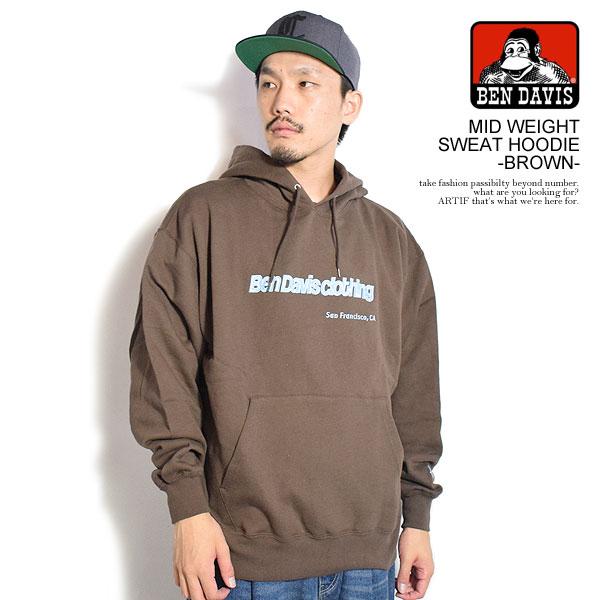 SALE セール ベンデイビス パーカー BEN DAVIS MID WEIGHT SWEAT HOODIE -BROWN- メンズ プルオーバーパーカー 裏毛