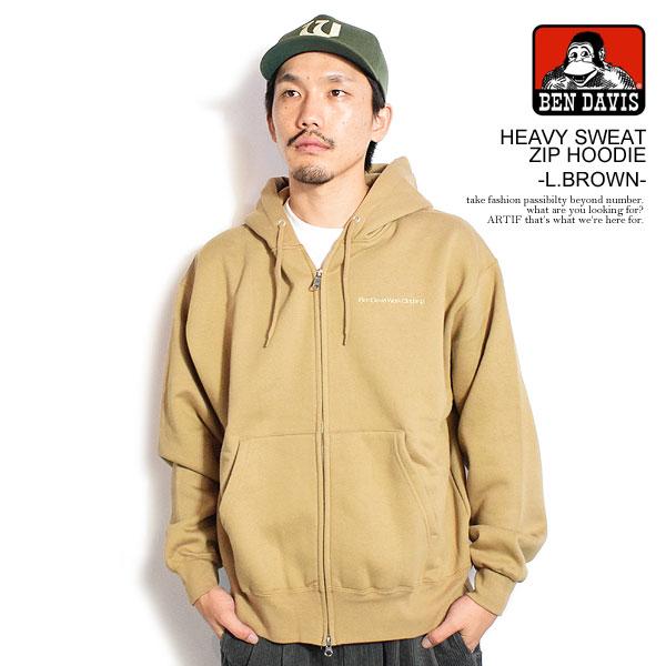 SALE セール ベンデイビス パーカー BEN DAVIS HEAVY SWEAT ZIP HOODIE -L.BROWN- ジップパーカー スウェット 裏起毛