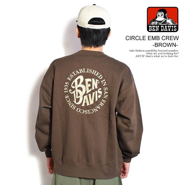 SALE セール ベンデイビス スウェット BEN DAVIS CIRCLE EMB CREW -BROWN- トレーナー 裏起毛 ヘビーウェイト 爆買