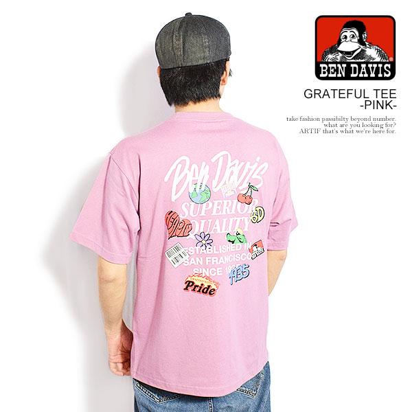 ベンデイビス Tシャツ BEN DAVIS GRATEFUL TEE -PINK- メンズ 半袖 グラフィックTシャツ オーバーサイズ 送料無料 ストリート