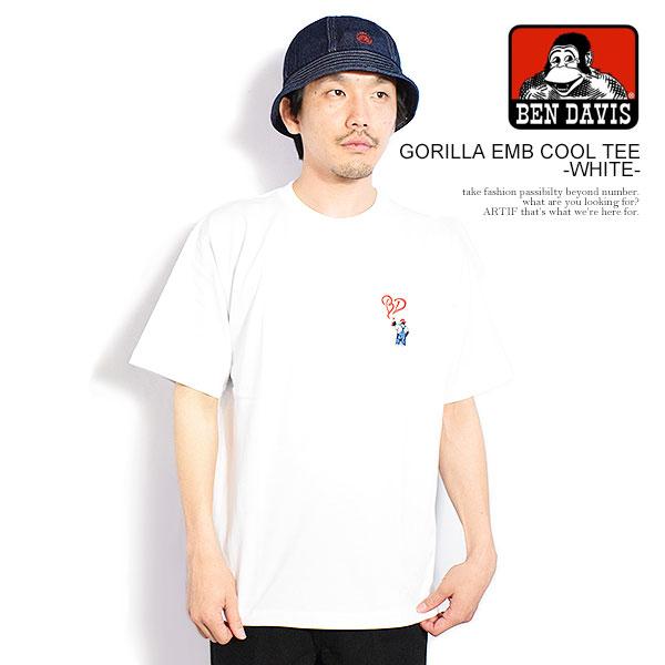 ベンデイビス Tシャツ BEN DAVIS GORILLA EMB COOL TEE -WHITE- メンズ 半袖 ワンポイントTシャツ ハート型刺繍 ストリート