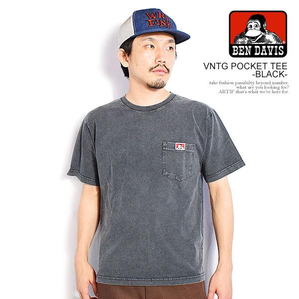 ベンデイビス Tシャツ BEN DAVIS VNTG POCKET TEE -BLACK- メンズ 半袖 ポケットTシャツ ブリーチ加工 送料無料 ストリート
