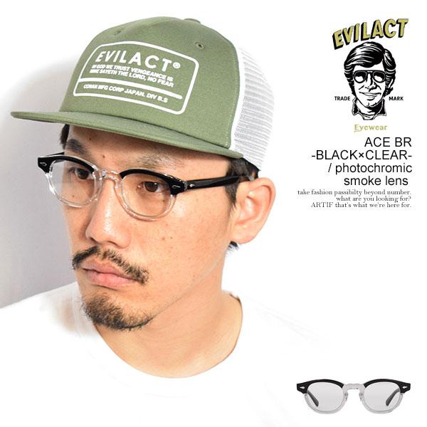 イーブルアクト アイウェア サングラス EVILACT EYEWEAR ACE BR -BLACK×CLEAR- / photochromic smoke lens バイカーシェード