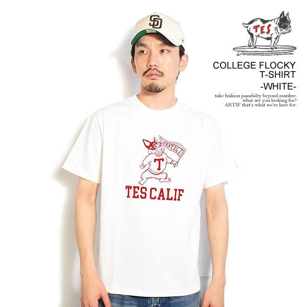 エンドレスサマー Tシャツ The Endless Summer TES COLLEGE FLOCKY T-SHIRT -WHITE- メンズ 半袖 TES USコットン 送料無料