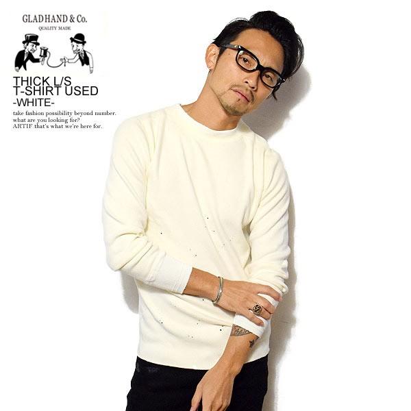 グラッドハンド Tシャツ GLAD HAND THICK L/S T-SHIRT USED -WHITE 