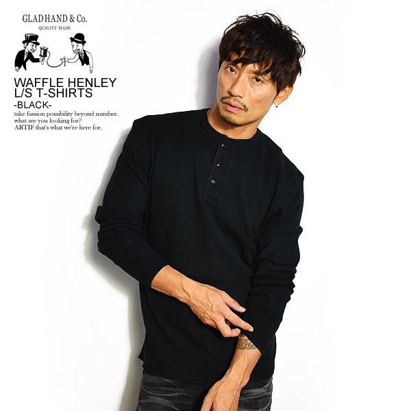 グラッドハンド 長袖 Tシャツ GLAD HAND WAFFLE HENLEY L/S T-SHIRTS -BLACK-