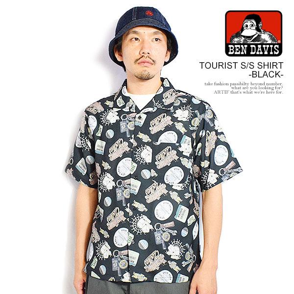 ベンデイビス シャツ BEN DAVIS TOURIST S/S SHIRT -BLACK- メンズ 半袖 総柄シャツ オープンカラーシャツ 送料無料 ストリート