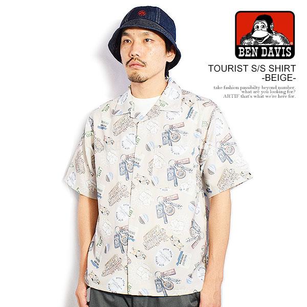 ベンデイビス シャツ BEN DAVIS TOURIST S/S SHIRT -BEIGE- メンズ 半袖 総柄シャツ オープンカラーシャツ 送料無料 ストリート