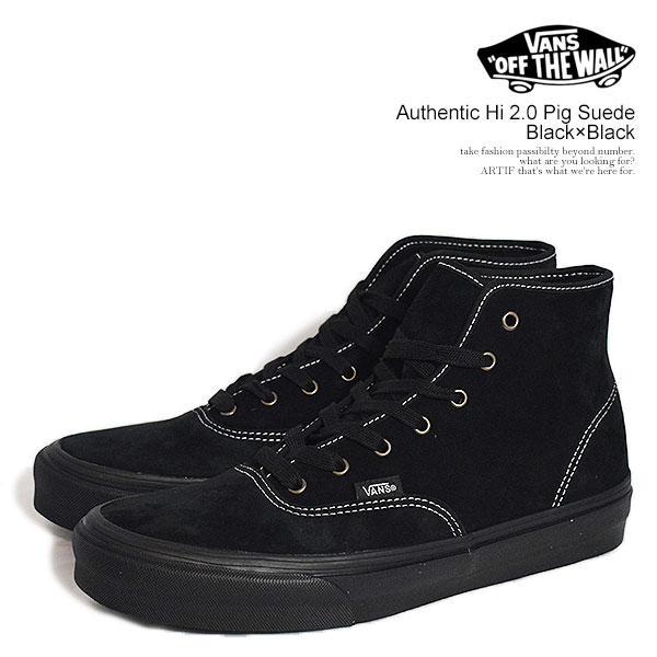 ヴァンズ スニーカー VANS Authentic Hi 2.0 Pig Suede Black×Black バンズ シューズ オーセンティックハイ2.0 送料無料 ストリート