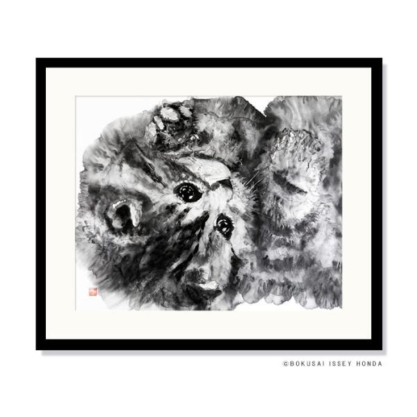 水墨画 猫「無垢」ネコ 絵画 インテリア 水墨 85cm×72cm モダン
