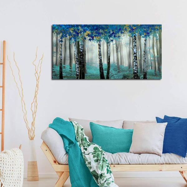 絵画 北欧風の壁アートNORDIC FOREST BLUE TEAL 壁掛け インテリア 壁