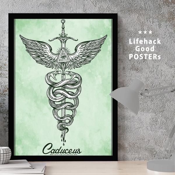 TAL ポスター 額入り マーク 伝説 神話 古代 宗教 杖 蛇 カドケウス