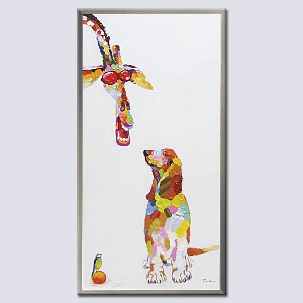 絵画 インテリア 額付(白) 油絵 F4-072319 子犬と女のこ 絵画 額付 ( 白 ) 油絵 F4-072319 子犬と女のこ