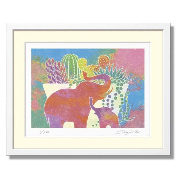 絵画 インテリア「ゾウの置物と多肉植物寄せ植え」風水 玄関 トイレ