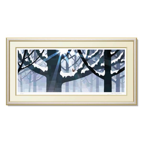 絵画 インテリア 壁掛け 額入り「春を待つ」額絵 雪 雪景色 冬事務所