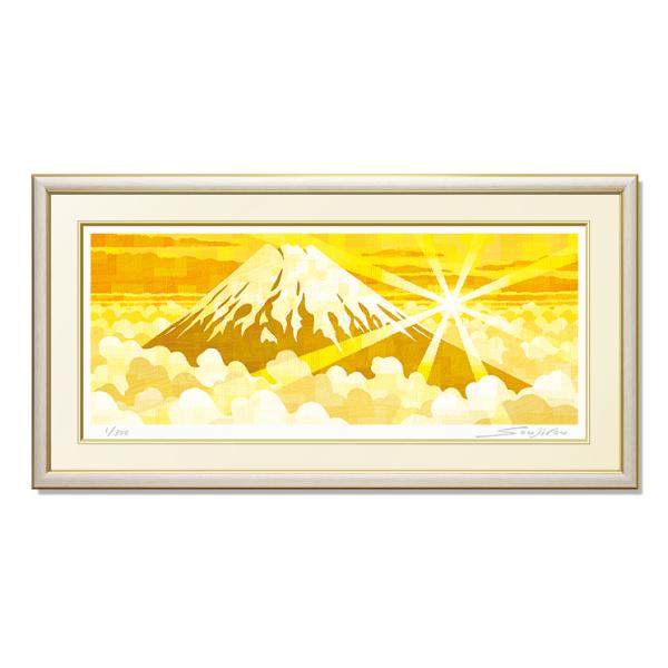 風景画 金色フレーム付き 絵画 富士山 壁掛け インテリア 版画 風景画 風水 玄関 おしゃれ 額