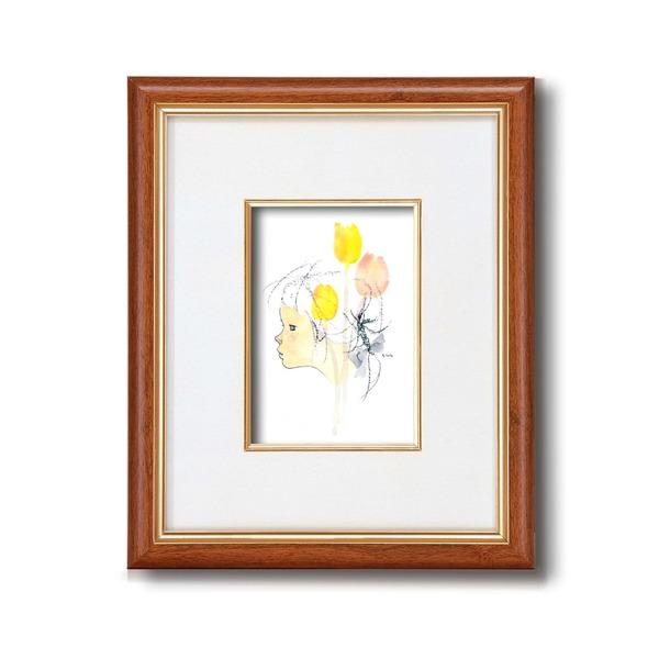 いわさきちひろ 絵画 チューリップと少女壁掛け用 スタンド付き 額入り