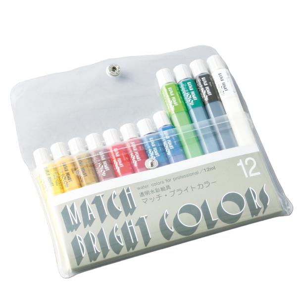 メール便可 ] マッチ ブライトカラー 透明水彩絵の具 12色セット 12mL 