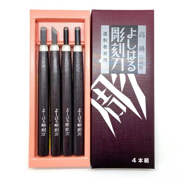 サイズ　全長：約177mmセット内容：切出し刀7mm、平刀7mm、丸刀7mm、三角刀7mm材質：刃　二層鋼製、柄　ローズウッド材硬い鋼と軟らかい地金とを鍛接した二層鋼製で、普通の鋼板を打ち抜いた全鋼製に比べて、よく切れ、刃こぼれもなく、長持...