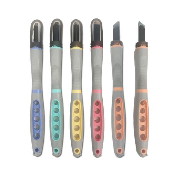 柄：ABS＋エラストマー樹脂SXシリーズが安全性・携帯性・強度をプラスしてNEOとして新登場。彫刻刀の先端には、刃先をプラスチックでアーチ型に囲った「安全ガード(取り外し可能)」が付いているので、工作や彫刻作業中の指先をしっかりガードします。