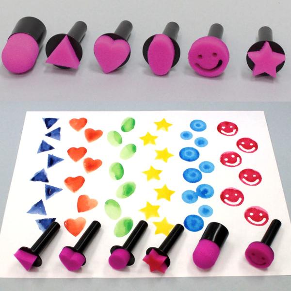 内容：丸、だ円、三角、星、ハート、スマイル各1個サイズ：丸：直径36.5×全長75mm、他：直径41.5×全長90mmシンプルな幾何学模様と顔のパターンの6種のスポンジスタンプです。ローラーの描く線と組み合わせれば、表現の幅が広がります。単...