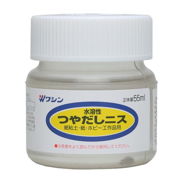 容量：55mL用途：屋内に飾る木工作品、紙粘土や紙で作った工作品塗り面積：約0.4m2 たたみ約0.2枚分乾燥時間：約10〜20分／20℃うすめ液：水溶性ニス専用うすめ液水彩えのぐやポスターカラーの上にも塗れる、工作用ニスです。無色透明で、...