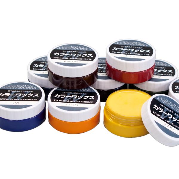 容量：200gカラー レッド レッドブラウン オレンジ ブラウン ダークグレー オリーブ イエロー グリーン ブルー塗り面積：1回塗りで約6m2 (たたみ約3枚分)材質：ワックス、パラフィン、アルコール、水、乳化剤、防腐剤木や革に塗って着色...