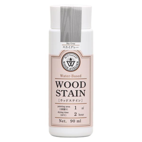 容量：90mL塗り面積(1回塗り)：約1m2乾燥時間：約2時間／20℃うすめ液：水(水道水)無塗装木部の着色に低臭で手軽に使用できる水性着色剤(ステイン)です。食品衛生自主基準に適合しています。顔料の定着性が良く、ステインのみで仕上げても色...