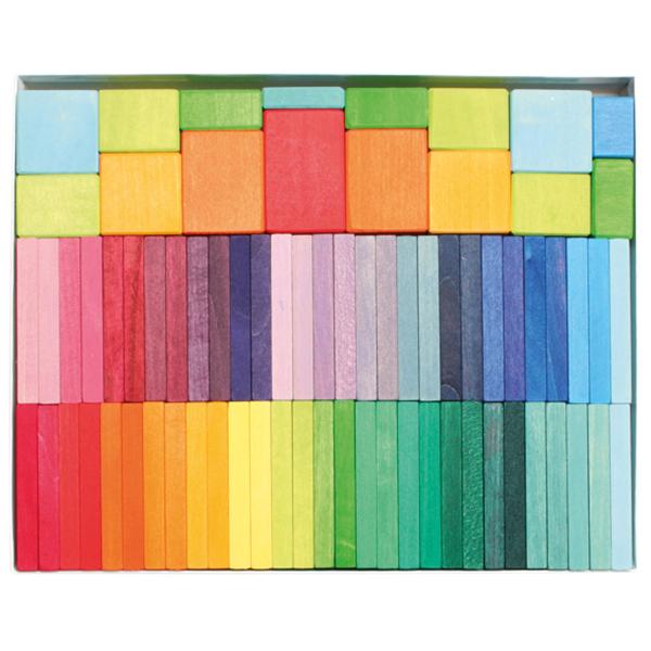 パッケージサイズ：高さ24×幅30.5×奥行cmパーツ：74枚入重さ：1500g素材・材質：ライム、無害の水性染料ドイツ製FSC認証色鮮やかな積み木です。ドミノにしたり、横向きに並べて道路にしたり、子どもの想像力で遊び方はどんどんと広がりま...