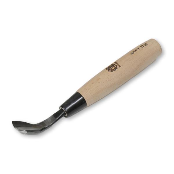先出寸法：40mm(刃幅18mm)刃先　鋼：刃物鋼青紙2号　柄　材質：ケヤキ柄　長さ：110mm刃先キャップ付き木彫カトラリー専用ののみです。丸スクイは刃先に曲がりを施し、スプーンのうちぐり部分にフィットします。柄は短めで、掌の中に入れて使...