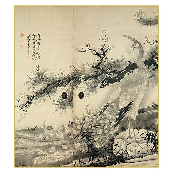 色紙 松に孔雀図襖 /曾我蕭白 筆 : 京都からの逸品 アート和風館 色紙 松に孔雀図襖 /曾我蕭白 筆 : 京都からの逸品 アート和風館