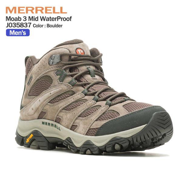 ブランド：MERRELLモデル：MOAB 3 Mid Waterproof Boulder(モアブ3 ミッド ウォータープルーフ)品番：J035837カラー：BOULDER(ボルダー)素材アッパー：天然皮革 / メッシュアウトソール：ラバー...