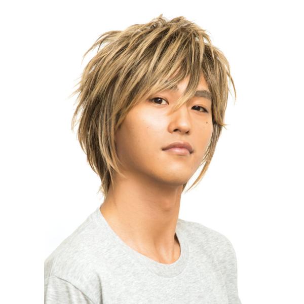 WIGGY RICHメンズ ミディアムウルフ ミックスゴールド メンズウィッグ 男性用かつら