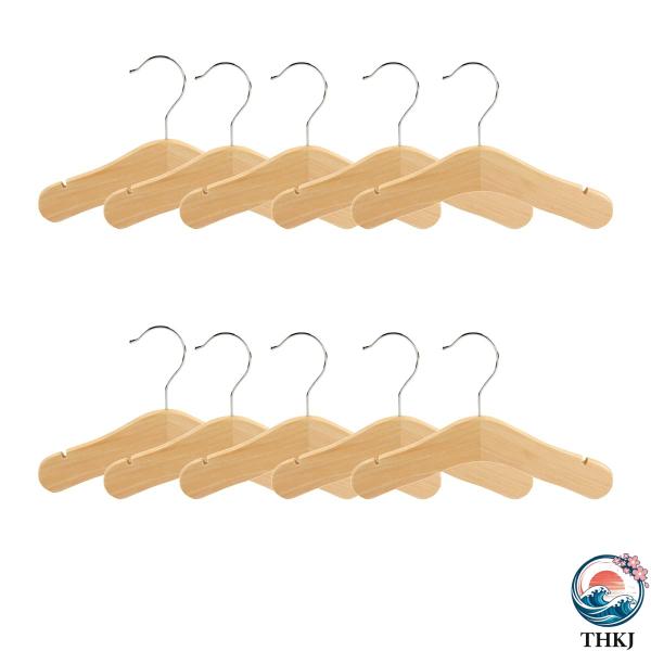 木製ベビーハンガー、キッズハンガー、ノッチ付きショルダーデザイン 子供服用、装飾ハンガー、10パック、中