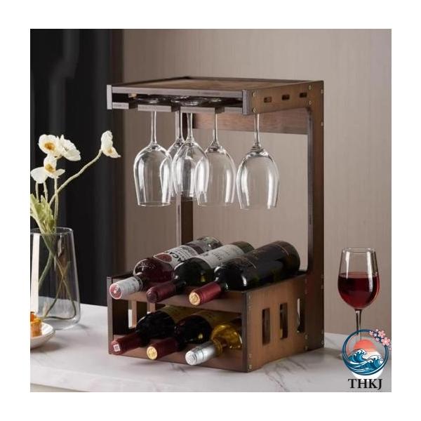 ワインラック ワイングラスホルダー 竹製 壁掛け可能 6本ワイン収納 ワイングラス6個吊り下げ収納 ワイングラス収納 省スペース 家庭用 バー用品